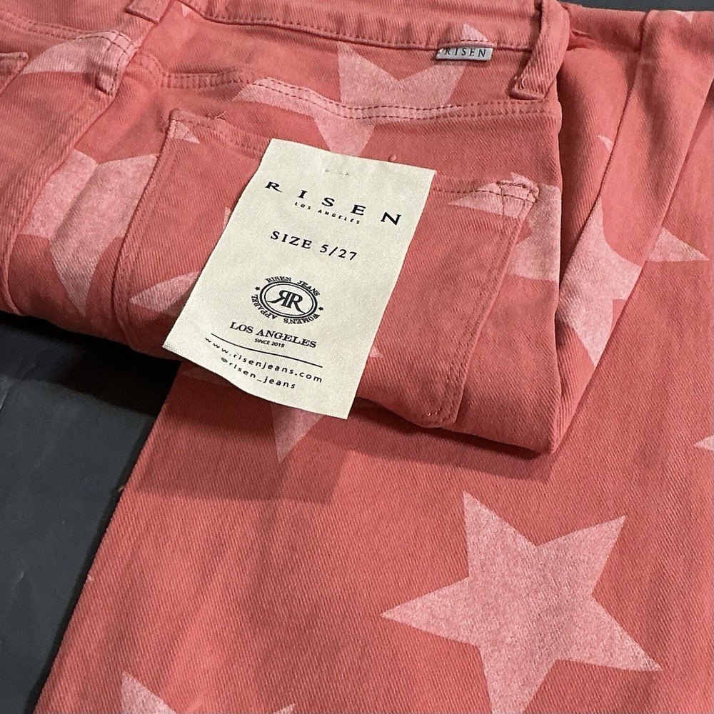 RISEN Jeans 5/27 Peach Blossom Star Print Distressed Raw Hem NWT RDP5609 - Picture 8 of 14